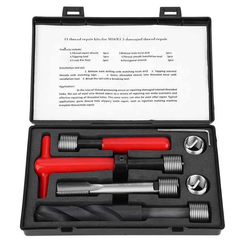 [Australia - AusPower] - 11Pcs M16x1.5 Thread Repair Kit Stainless Steel Drill Helicoil Repair Kit Threaded Reply Tool Kit 