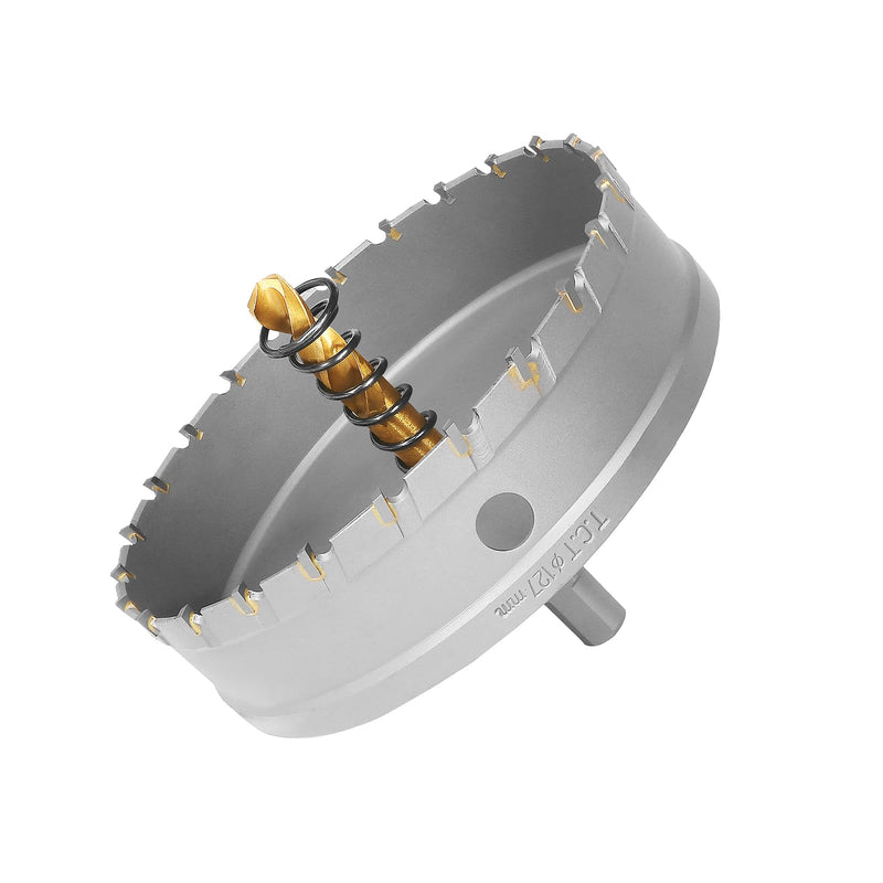 5 Inch Carbide Hole Saw with Titanium Plated Center Drill Bit, Heavy Duty TCT Hole Saw Metal Hole Cutter for Stainless Steel Iron Copper Brass Aluminum Alloy 5 inch