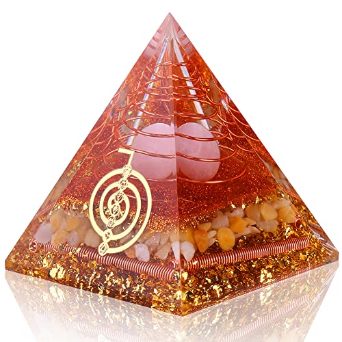Orgone Pyramid for Positive Energy, Chakra, Wealth, Success - Chakra Orgonite Pyramid with Gemstones, Lucky Crystals, and Attract Lucky Home Decor Citrine Meditation