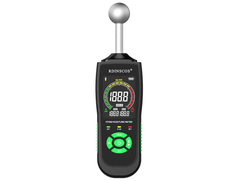 RDINSCOS Ball Probe Moisture Meter Non-Invasive Digital Moisture Detector with 40 mm Depth, Flashlight, LCD Display MT68