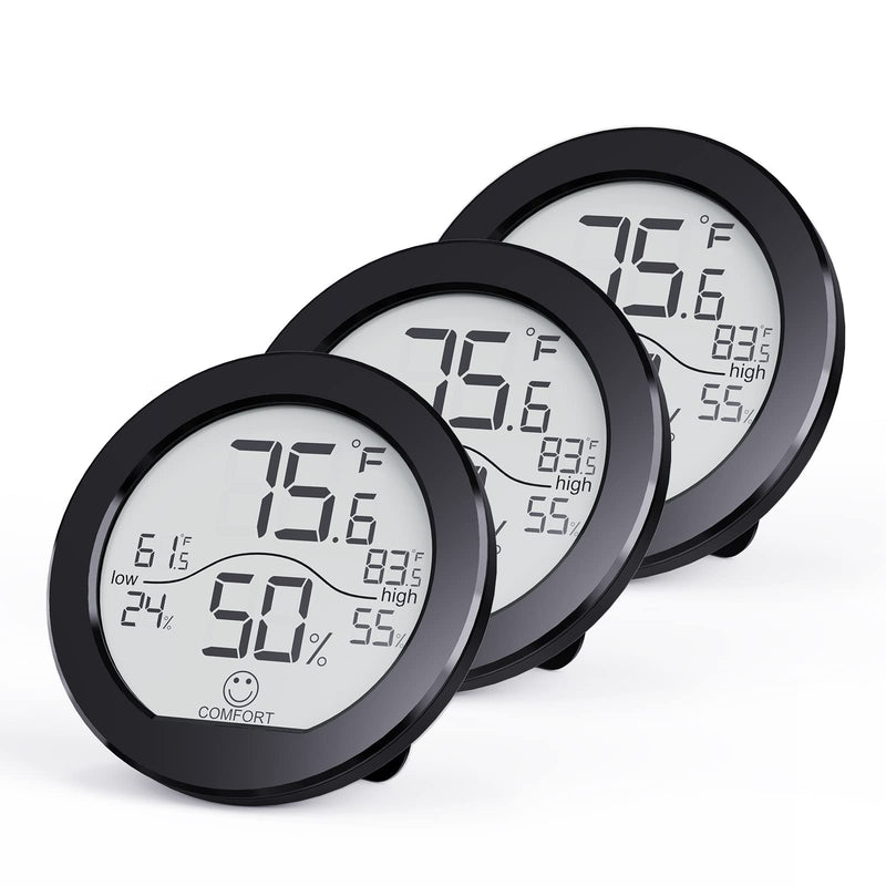 [Australia - AusPower] - SECRUI Indoor Digital Hygrometer 3 Pack Room Thermometer and Humidity Gauge LCD with Max and Min Records (Black) Black TH1 x3 