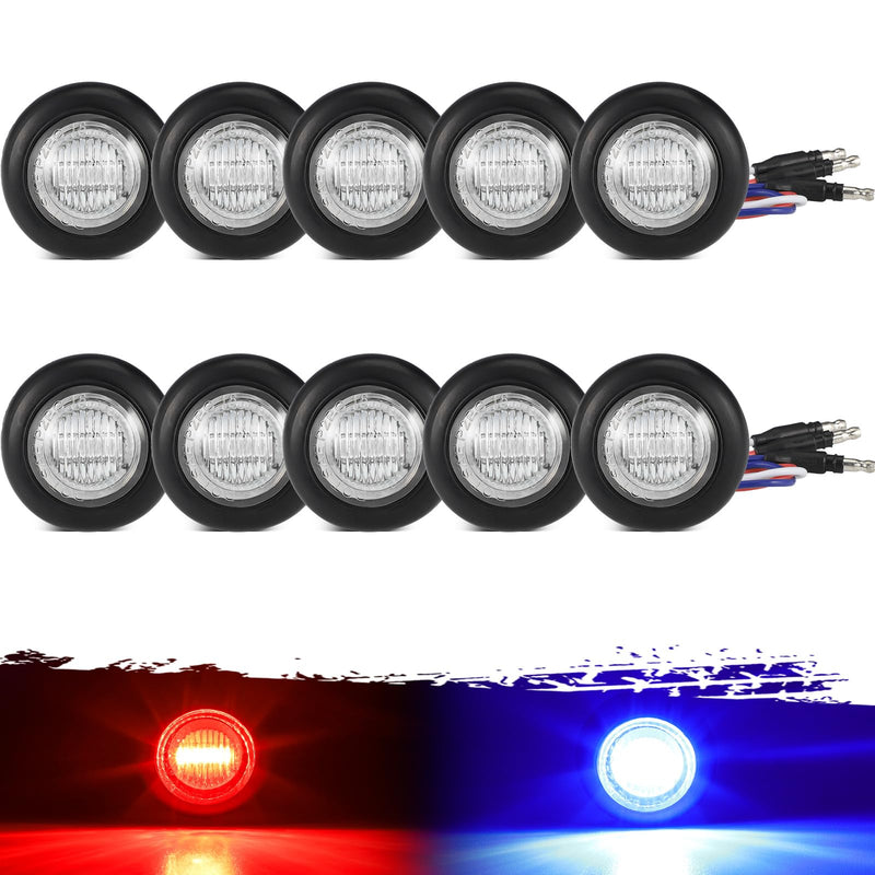 Partsam 10Pcs Dual Revolution 3/4" Round LED Marker Light Red to Blue Auxiliary Light Side Marker Clearance Light Indicators with Bullet Connector for Trailer Truck Pickup Camper RV Red/Blue