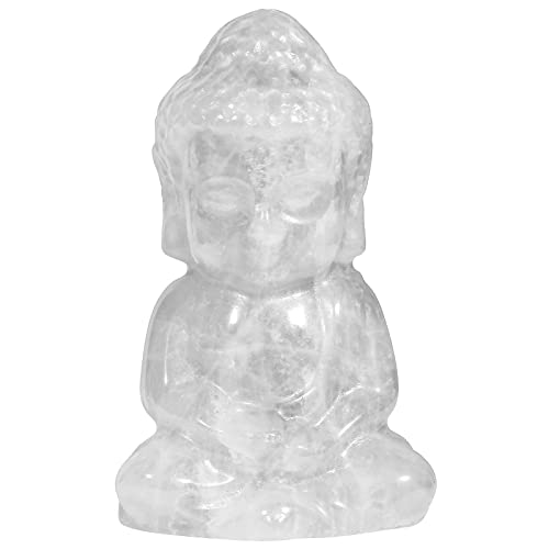 Rockcloud Handcarved Rock Quartz Pocket Stone Baby Buddha Crystal Statue White