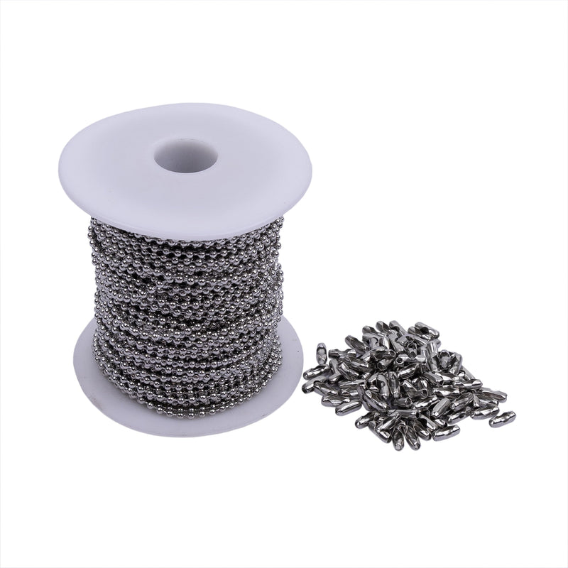 [Australia - AusPower] - HFS(R) Ball Chain #3 Spool Stainless Steel 304-100 Ft 3/32" (2.4mm) with 100PCS Connectors 3/32" 