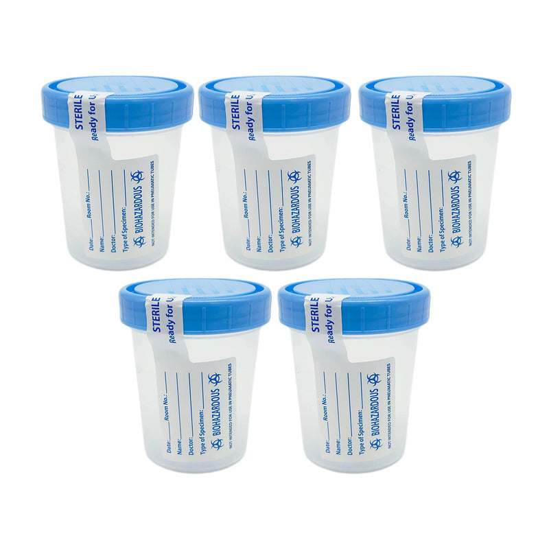 [Australia - AusPower] - Sterile Specimen Cups with Lids: 4oz Transparent Urine Collection Cup with Leak-Resistant Screw-On Lids - 3-inch Sample Jars - Designed for Secure Collection of Pee, Stool, and Semen Samples - 5 Pack 