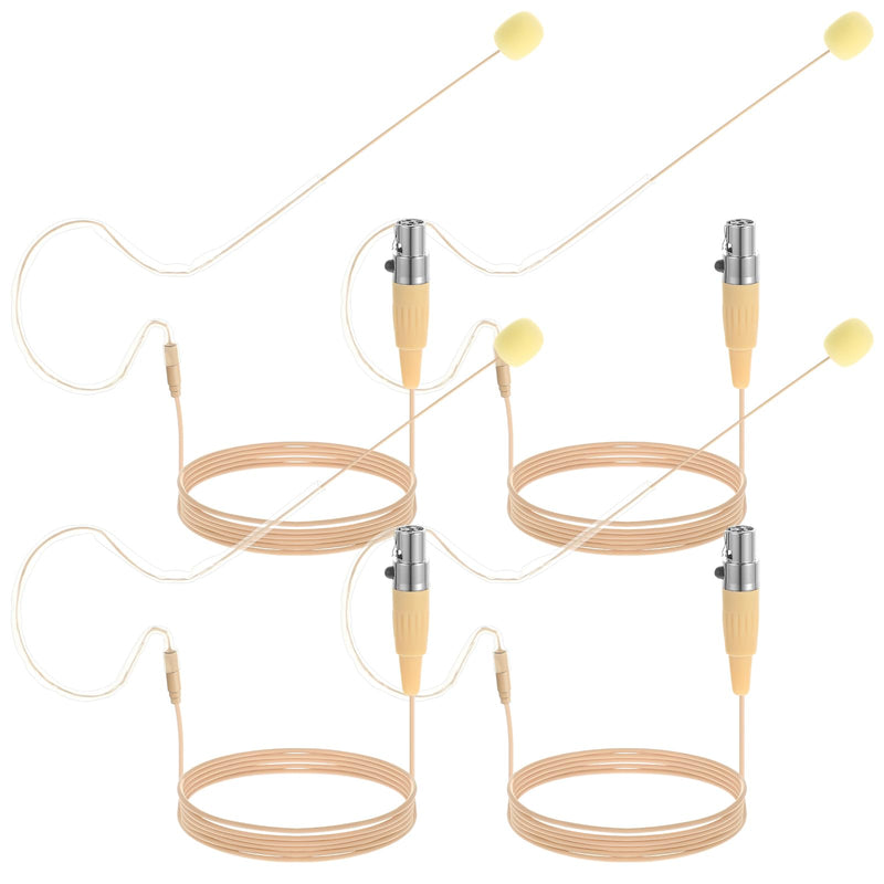 [Australia - AusPower] - in Ear Back Electric Microphone Mini XLR Mic Over The Ear Microphones Headset Microphone XLR with 4 Pin Mini XLR Cable Wire and Microphone Windscreens Compatible with Shure, Beige Color (4 Pcs) 