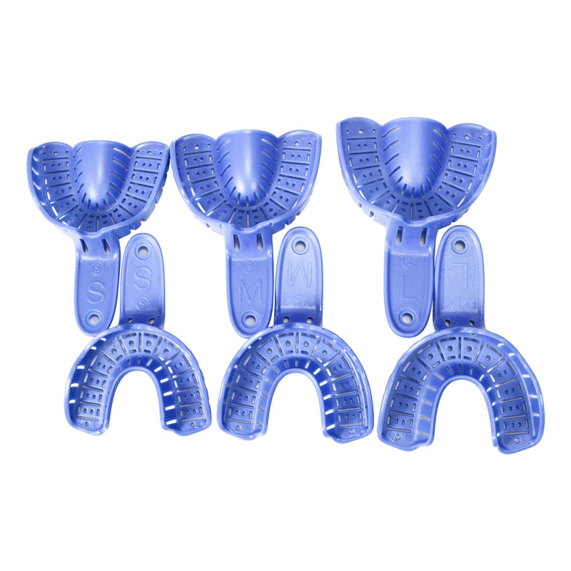 Annhua Dental Impression Tray Perforated Disposable Trays 6 PCS, Dental Impression Kit with Trays - Teeth Impression Tray Upper & Lower 3 Size - Blue Blue/Disposable