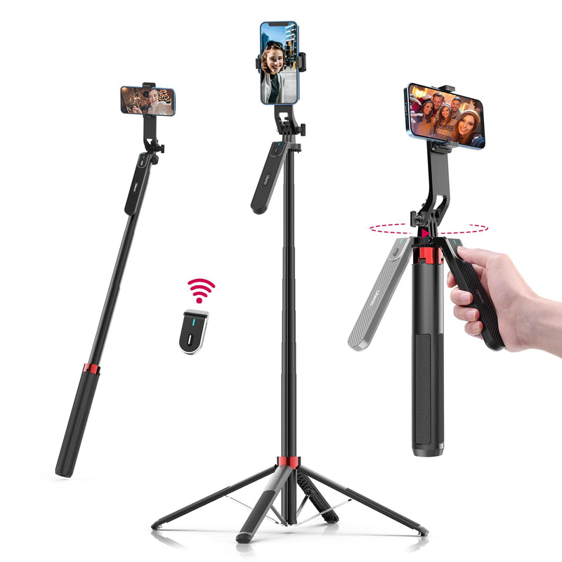 [Australia - AusPower] - ULANZI MA09 Extendable Phone Tripod, 71" Selfie Stick Phone Vlog Tripod Stand Quadrapod with All in 1 Phone Clip, Travel Tripod Phone Holder with Rechargeable Remote for iPhone Sony Canon GoPro 