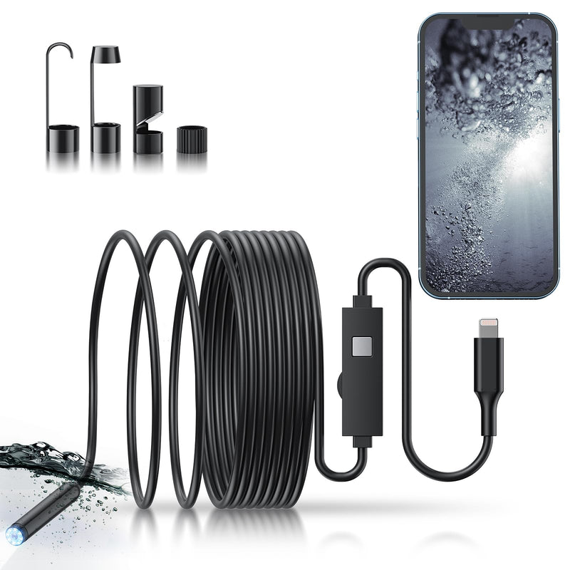 [Australia - AusPower] - Inspection Camera - Endoscope Camera with Light, 1920P HD Bore Scope Borescope with 8 Lights, Waterproof 16.4FT Semi-Rigid Cord for Pipe Inspection, Industrial Endoscope for Phones(Black) Single Line 