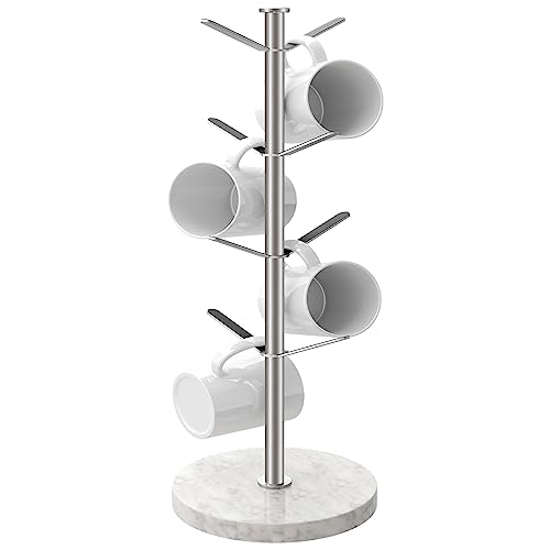Gypie Marble Mug Holder Tree, 8 Hooks Small Cups Stand, Brushed Nickel