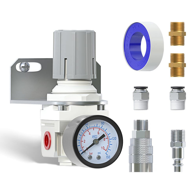 [Australia - AusPower] - 1/4" NPT Air Pressure Regulator,Compressed Air System,Mini Air Regulator AR2000-02,0-150 PSI Gauge 1/4" NPT 