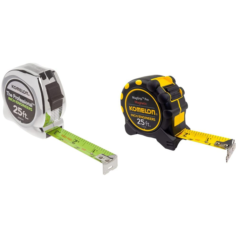 [Australia - AusPower] - Komelon 425IEHV High-Visibility Professional Tape Measure & 7125IE; 25' x 1" Magnetic MagGrip Pro Tape Measure with Inch/Engineer Scale, Yellow/Black 