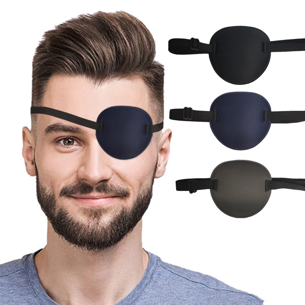 [Australia - AusPower] - 3PCS Eye Patch Medical Adjustable Eye Patches for Adults Treat Lazy Eye Left Right Eyes Cosplay Costume Men Colors 