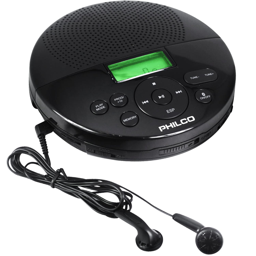 [Australia - AusPower] - Philco Bluetooth Personal CD Player - MP3 Playback, FM Radio, 60s Anti-Shock, Built-in Speaker, Headphones Included 