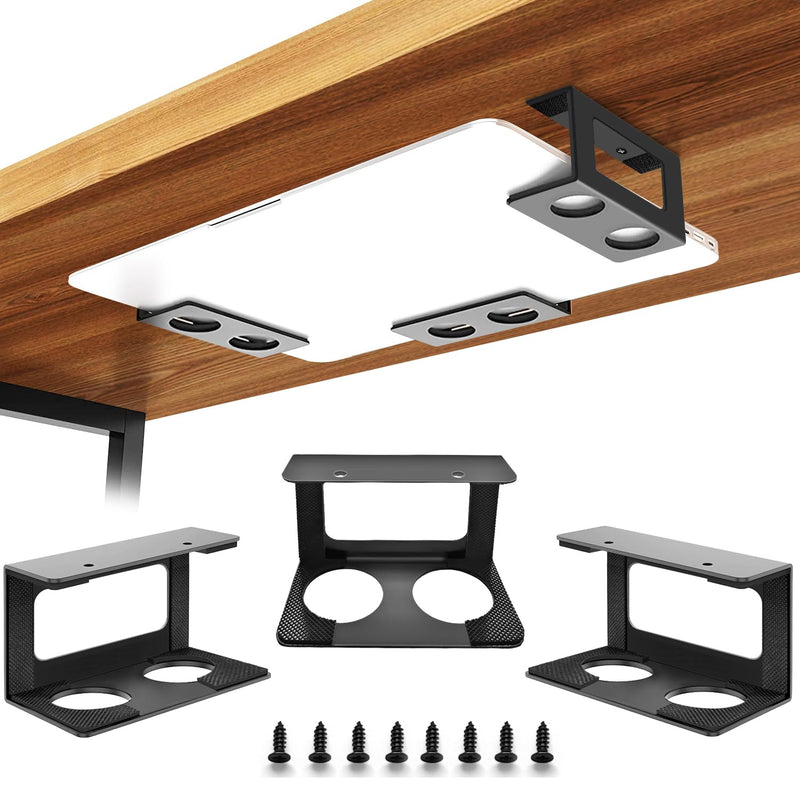 [Australia - AusPower] - Under Desk Laptop Mount, Teridokor 3Pcs Under Desk Shelf Bracket with Rubber Pad Compatible with Device Tall Maximum 3 Inch, Stainless Steel Under Desk Laptop Holder Tray for Laptop MacBook PS4 & More 