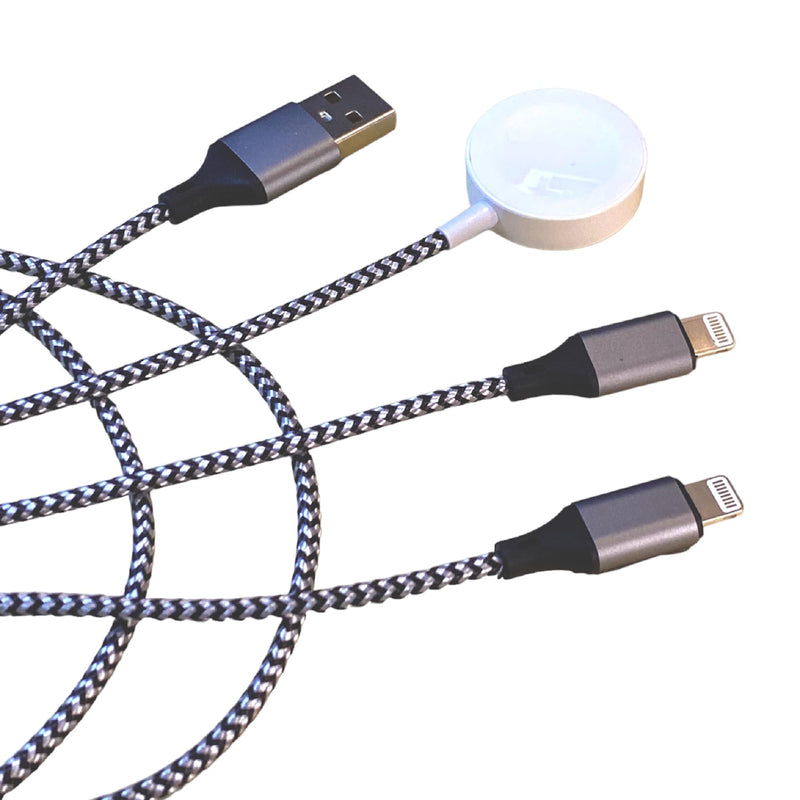 [Australia - AusPower] - 𝟑 𝐢𝐧 𝟏 𝐂𝐡𝐚𝐫𝐠𝐢𝐧𝐠 Cable for 𝗔𝗽𝗽𝗹𝗲 ❤️️ Pad/Watch/Airpod Portable 𝐖𝐢𝐫𝐞𝐥𝐞𝐬𝐬 Charger Compatible Ser. 7/6/5/4/3/2/1 iPhone 13/12/11/Pro/MAX/XR/XSX and Pad Series (3.93 Ft) (Black) Black 