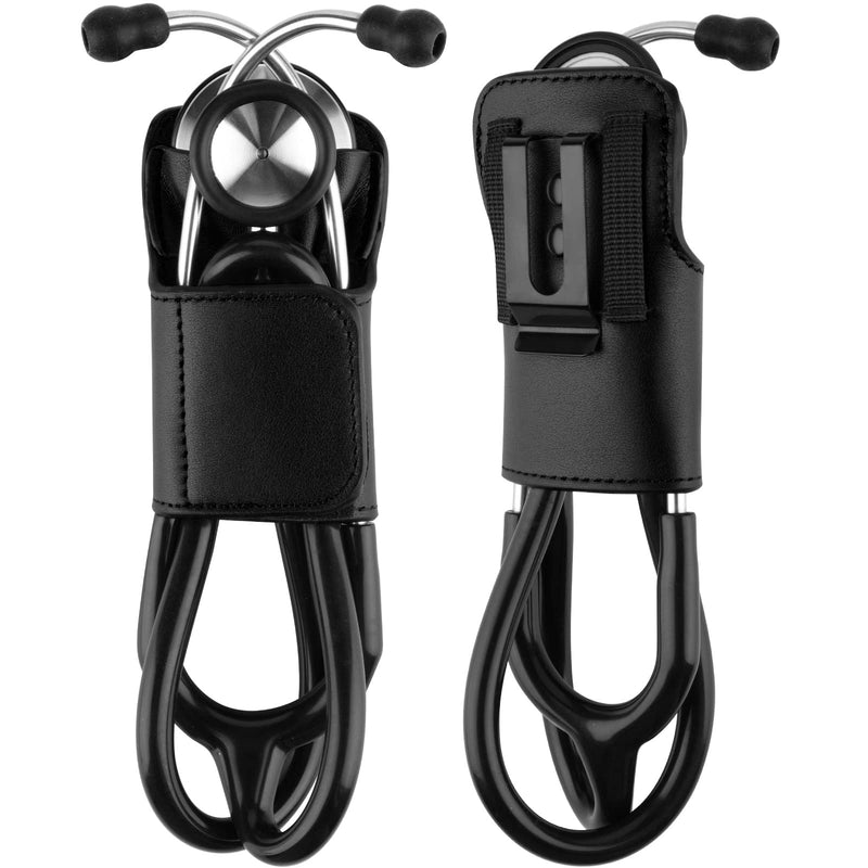 [Australia - AusPower] - Beautyflier PU Leather Stethoscope Holder with Clip for All Models: Littmann, ADC, MDF, Adscope, Stethoscope Holder Carrier Perfect for Physicians, Nurses, EMT (Black) Black 