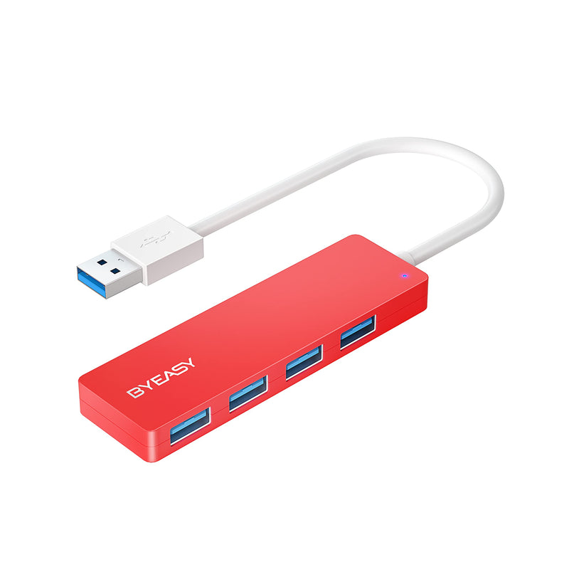 [Australia - AusPower] - USB Hub, BYEASY 4 Port USB 3.0 Hub, Ultra Slim Portable Data Hub Applicable for iMac Pro, MacBook Air, Mac Mini/Pro, Surface Pro, Notebook PC, Laptop, USB Flash Drives, Tesla Model 3 and Mobile HDD 0.8ft Red 