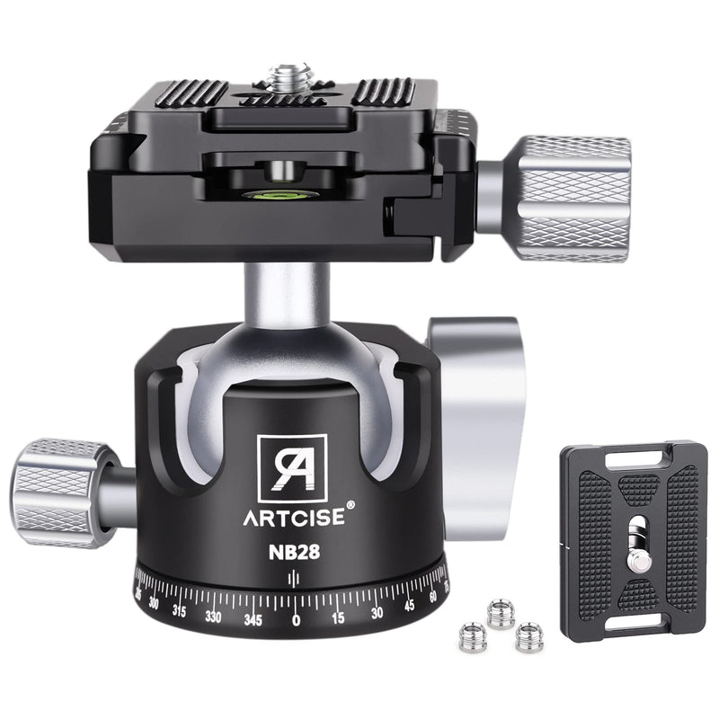 [Australia - AusPower] - ARTCISE Low Profile Camera Tripod Ball Head, 28mm All Metal CNC Machining Panorama Ball Head with Two Quick Release Plates for Tripod, DSLR, Camcorder, Telescope，Max Load 22lbs/10kg NB28-28mm 