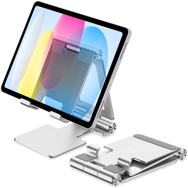 [Australia - AusPower] - Anozer Tablet Stand, Adjustable & Foldable Aluminium iPad Stand, Compatible with 2022 iPad Air 5/4,iPad Mini 6/5,iPad 10.2,iPad Pro 12.9/11, Portable Monitor, Surface Pro,Phones (4-13 inch)-Silver Silver 