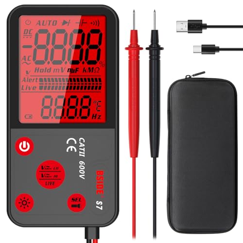BSIDE Smart Digital Multimeter Tester, Red & Green Backlight with Rechargeable, True RMS Pocket 6000 Counts Auto-Ranging Voltmeter, Measures Resistance Continuity Frequency V-Alert Voltage Live Check