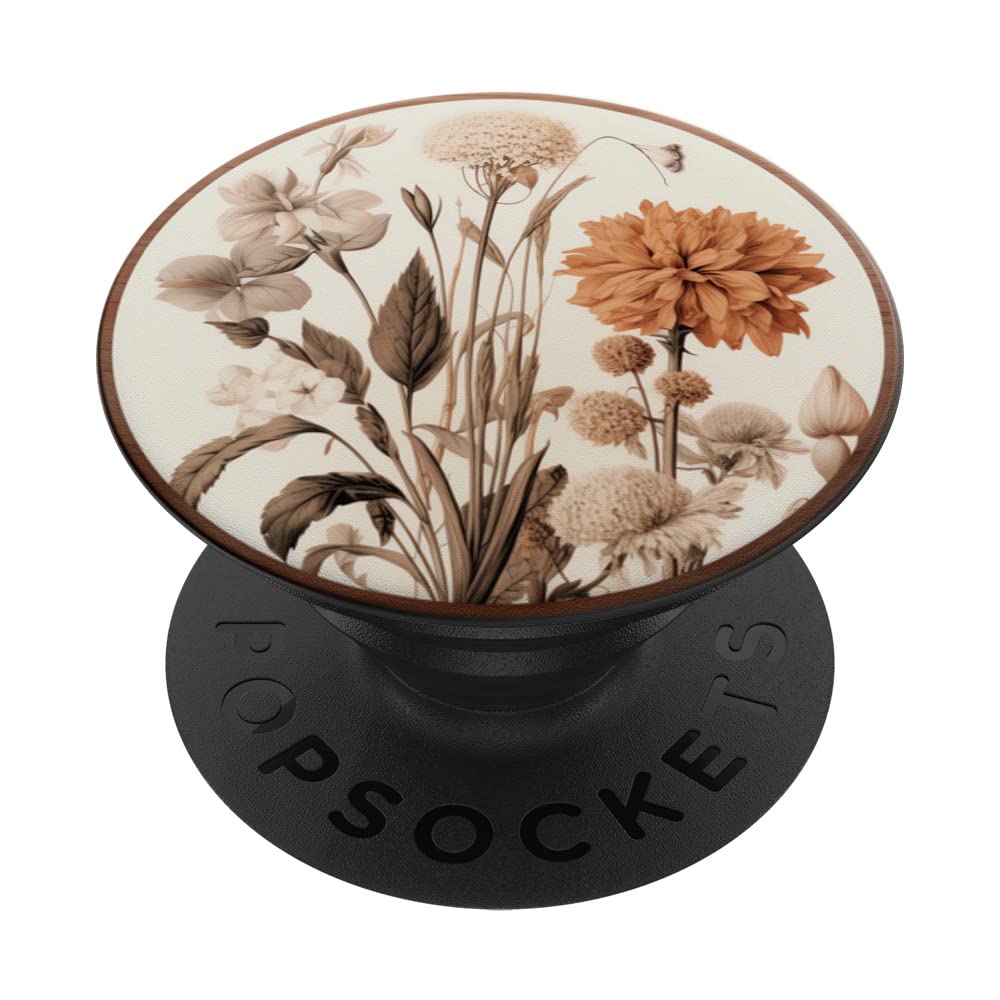 [Australia - AusPower] - Boho aesthetic minimalist floral art cream light Brown PopSockets Swappable PopGrip Black 