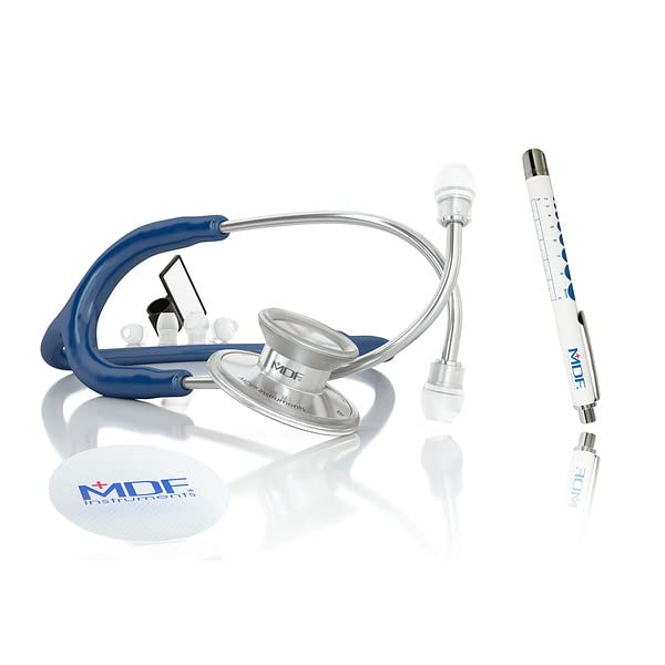 [Australia - AusPower] - MDF Instruments Acoustica Lightweight Stethoscope for Doctors, Nurses, Students, Dark blue tube + MDF LUMiNiX Illuminator Medical Professional Diagnostic Penlight 