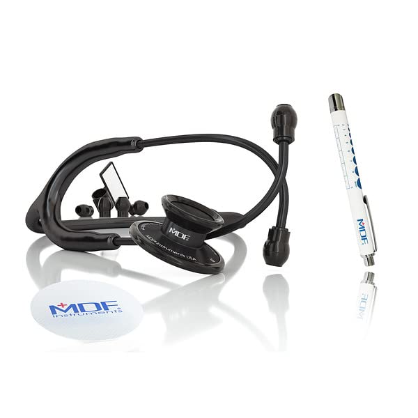[Australia - AusPower] - MDF Instruments Acoustica Lightweight Stethoscope for Doctors, Nurses, Students, Black + MDF LUMiNiX Illuminator Medical Professional Diagnostic Penlight 