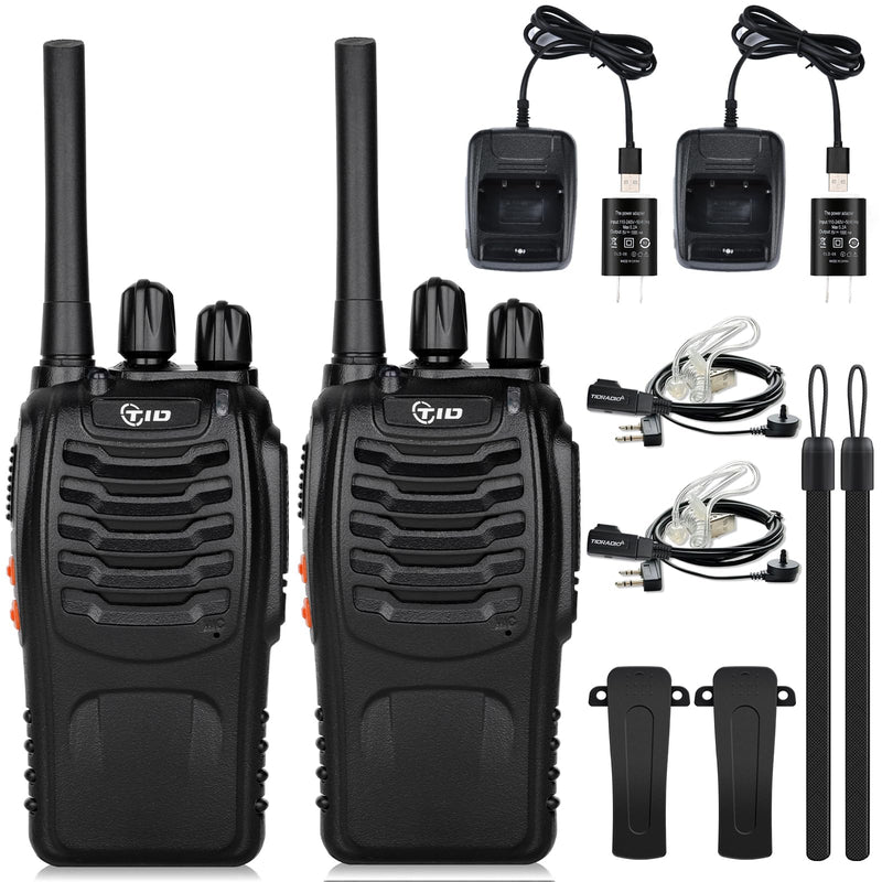 [Australia - AusPower] - TIDRADIO TD-V2 Walkie Talkies for Adults Long Range, Rechargeable Two Way Radio Earpiece with MIC,16 Channels Handheld Walkie Walkie with Secure Service Function(2 Pack) 