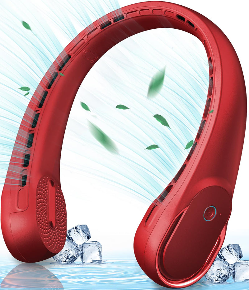[Australia - AusPower] - Portable Neck Fan, Personal Bladeless Neck Fans 4000mAh, Upgrade 360° Airflow, Super Quiet, 3 Speeds, USB Wearable Hands Free Fan Rechargeable, Battery Operated Cooling Fan for Indoor Outdoor Travel Red 