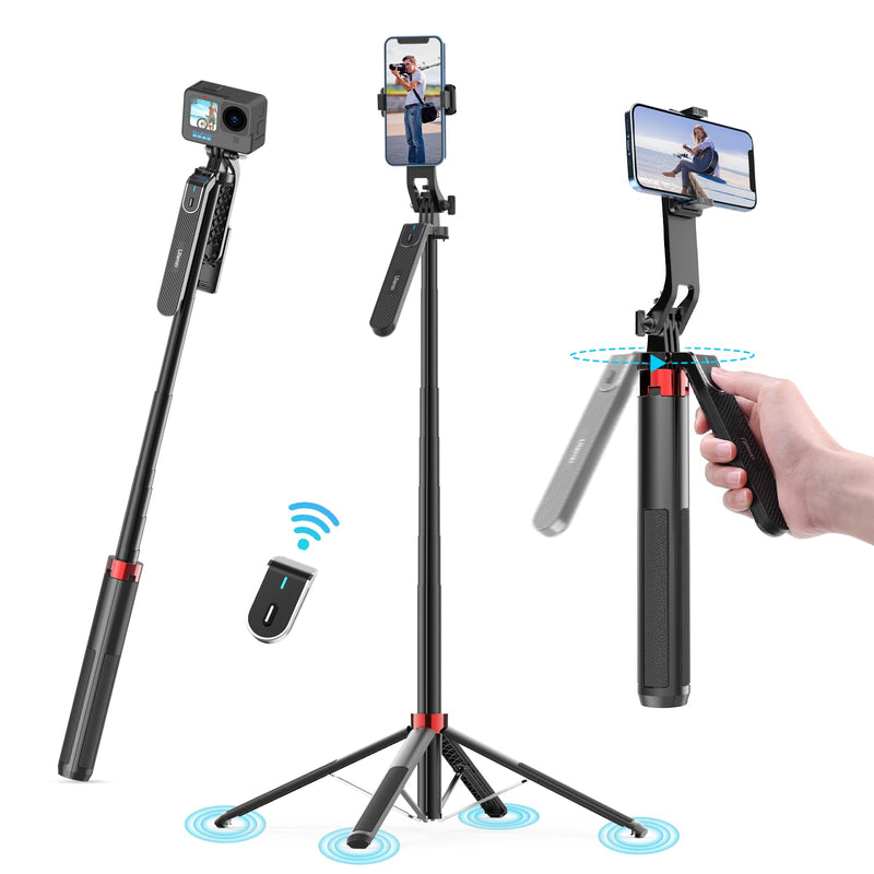 [Australia - AusPower] - Ulanzi MA09 Selfie Stick Tripod, 71" Extendable Phone Tripod with Romote, Portable Cellphone Stand Tripod Quadrapod & iPhone Tripod, 3-in-1 Upgraded Travel Tripod for iPhone/Samsung/Camera/GoPro 