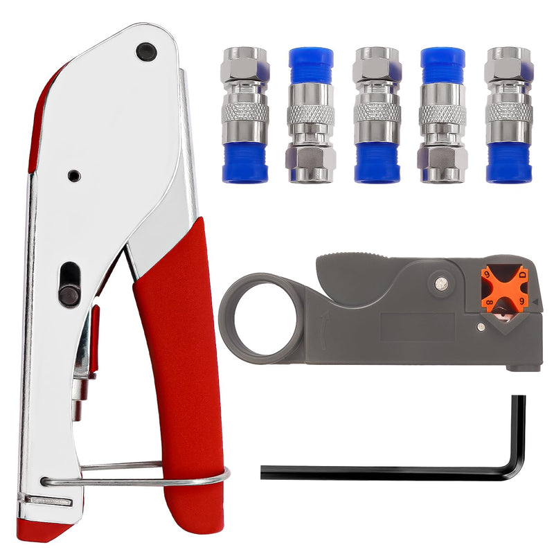 [Australia - AusPower] - mxuteuk RG59 RG6 Coax Cable Crimper Tool Coaxial Compression Tool Fitting Wire Stripper With 5PCS F Type RG6 Compression Connectors 