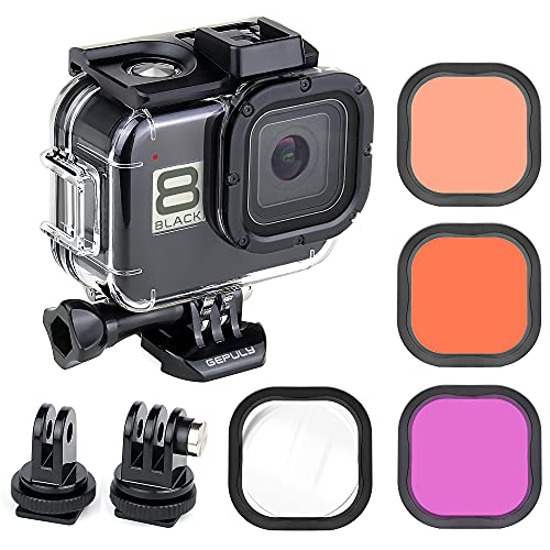 GEPULY Waterproof Case for GoPro Hero 8 Black with 4-Pack Dive Filters Housing Case+Cold Shoe Adapters+Filters