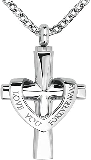Cremation Cross Urn Necklace for Ashes Love You Forever Dad/Mom/Papa/Son Stainless Steel Urn Pendant Ashes Holder Memorial Jewelry Nana