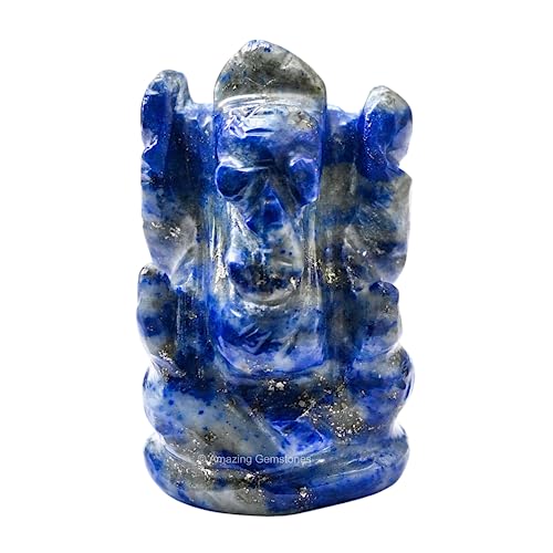 Amazing Gemstone Lapis Lazuli Ganesha Idol - Crystal Ganesha Idol for Car Dashboard - Spiritual Home, Office and Room Table Decor Ganesha Statues Made of Crystals and Healing Stones