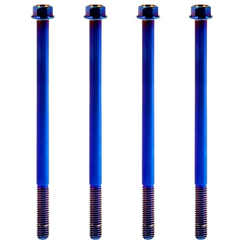 Wanyifa blue titanium Ti flange M6 hex bolt screw, M6x100mm, shown against a plain background