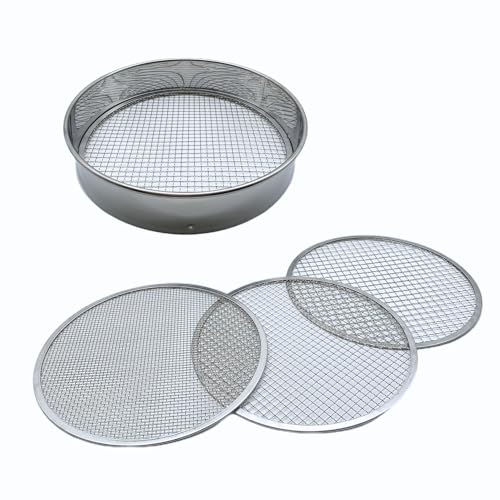 Vonoso stainless steel soil sifter set with three sieve meshes for separating rocks and sand