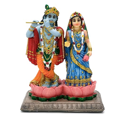 alikiki Hindu God Radha Krishna Statue - 5.7" H Radha Krishna Statue Murti Idol Figurine for Indian Couple Pooja Murti Item Altar Shrine Meditation Yoga Spiritual Decor Puja Item