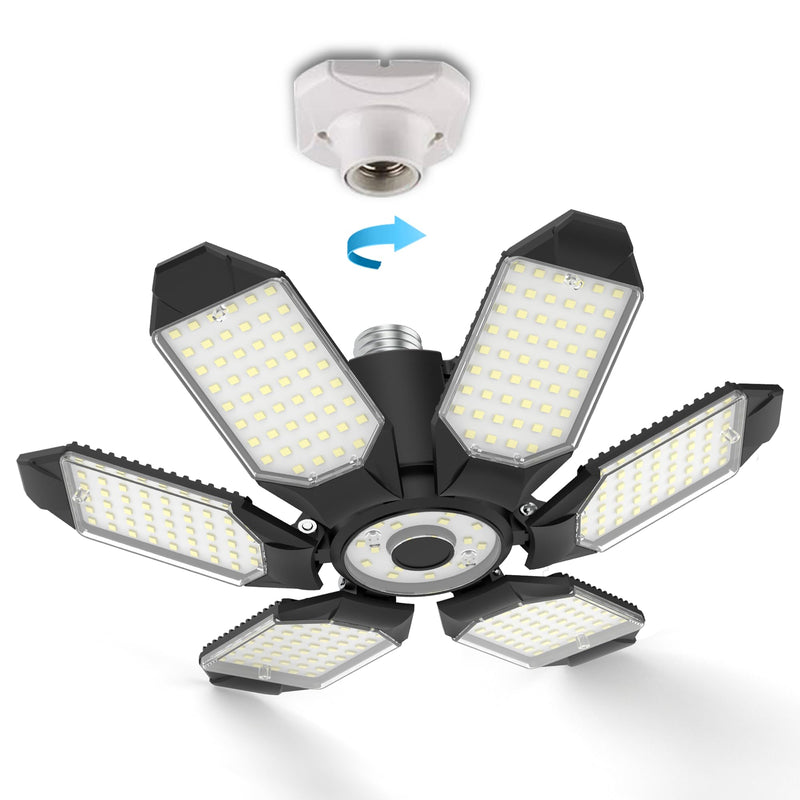 [Australia - AusPower] - LED Garage Light Bulb, 150W 15000LM Deformable LED Garage Ceiling Light with 6 Adjustable Panels, E26/E27 Screw-in Bulb Base LED Shop Light, 6000k Daylight Lighting for Garage, Basement, Barn 150W-1Pack 