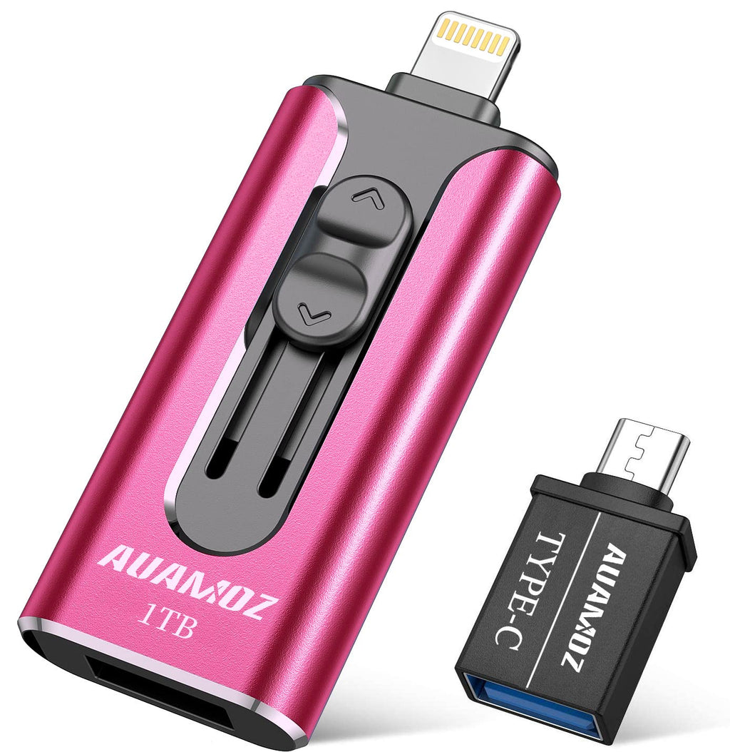 [Australia - AusPower] - Flash Drive for iPhone 1TB, AUAMOZ USB iOS Memory Stick Photo Stick External Storage Thumb Drive for iPhone iPad Android Computer (Red) Red 