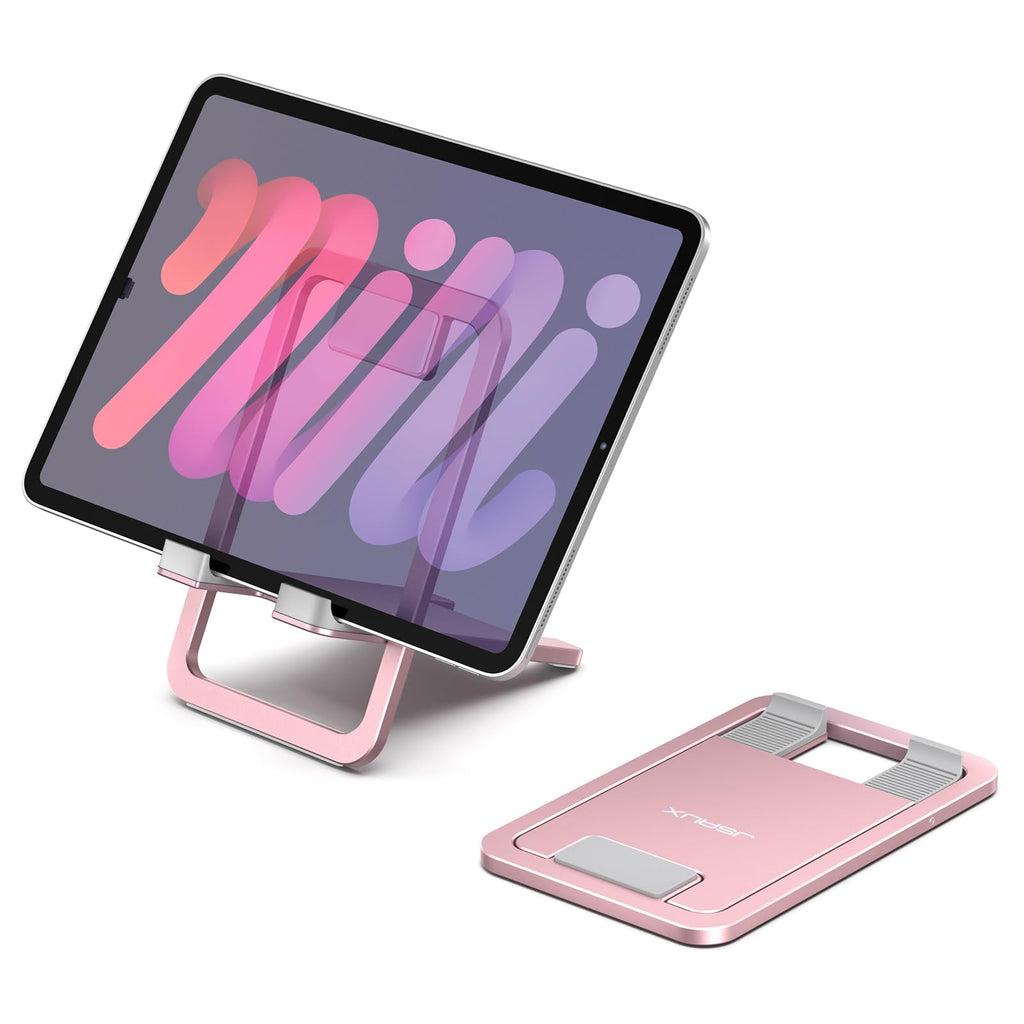 [Australia - AusPower] - JSAUX Universal Tablet Stand, Portable Foldable Tablet Holder for Desk Compatible with iPad Mini/Air/Pro, Samsung Galaxy Tab, Kindle Fire, Steam Deck, Switch, ROG Ally, iPhone and Other Tablets-Pink Pink 