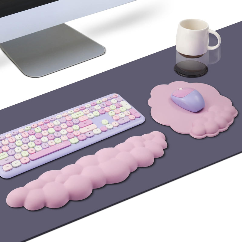 [Australia - AusPower] - Cloud Wrist Rest Keyboard and Mouse Pad with Soft Leather Memory Foam Wrist Support for Easy Typing and Pain Relief, Egronomic Non-Slip Computer Palm Rest for PC Gaming/Laptop/Hand Pad/Computer (Pink) Pink 