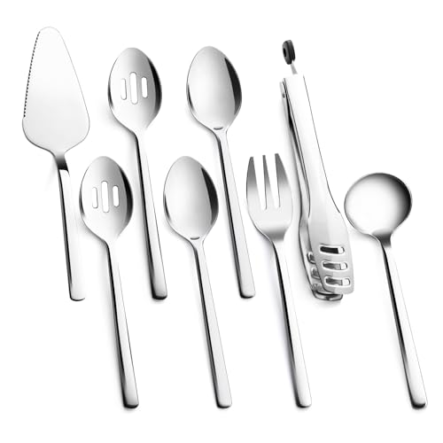KINGSTONE 8 piece Large Hostess Serving Utensils Set,18/10 Stainless Steel Silver