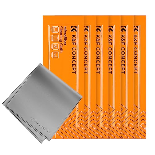 K&F CONCEPT Microfiber Cleaning Cloths - 6 Pack Lens Cleaning Cloth for Cleaning Camera Lenses, Glasses, Screens, Cameras, Eyeglasses, Tablets... Washable, Grey…
