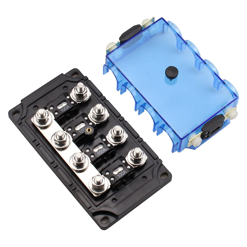 4-Way AMG Mega Fuse Holder with Two Spare Fuses 100A, ANM Bolt-on Fuse Holder Kit for GPS Positioning, LED Turn Signals 4 way