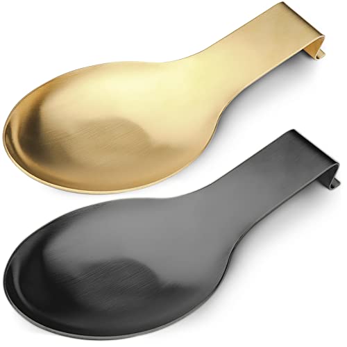 VanlonPro Stainless Steel Spoon Rest, Spatula Ladle Holder, Stainless Steel Utensil Spoon Rest Holder, Brushed Finish, Dishwasher Safe 9.8 x 3.7 Inch (Gold + Black, 2PCS) 2.#Gold+Black