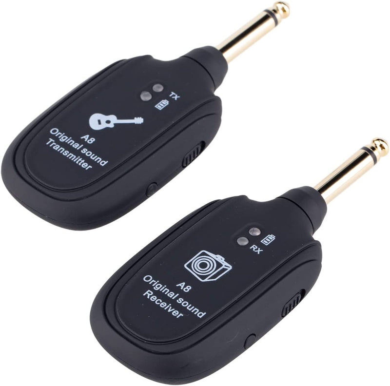 [Australia - AusPower] - INGPARTNER A8 Guitar Wireless Transmitter Receiver Wireless Transmission System Audio System Rechargeable Support 4 Channels for Electric Guitar Bass Violin Organ Musical Instrument A8 Black 