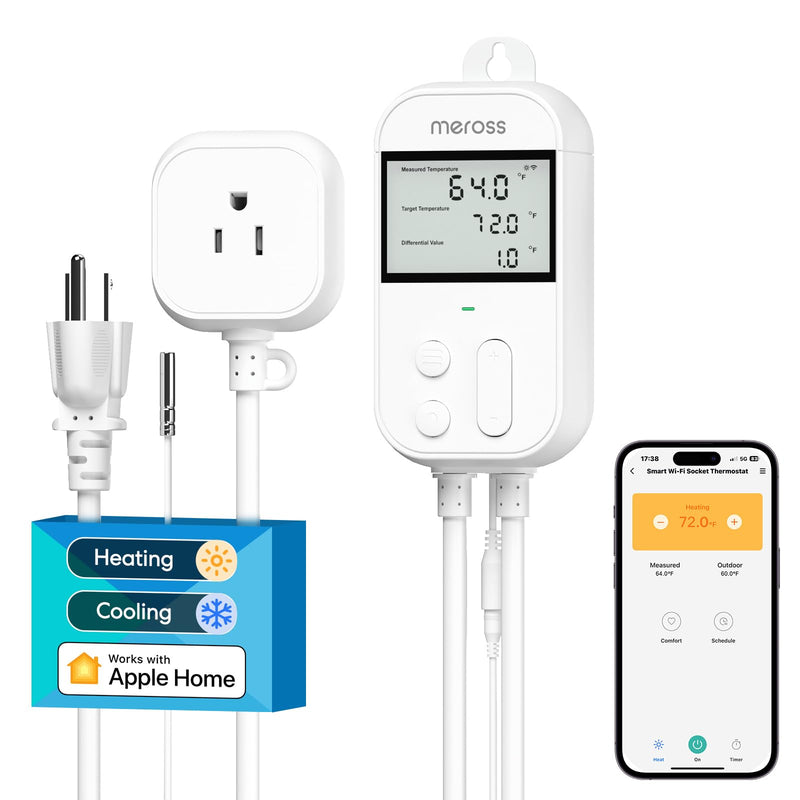 [Australia - AusPower] - meross Smart Temperature Controller Thermostat Monitor Control Heating Cooling 120V 15A 1800W, Works with Apple Home, Alexa, Google Home for Home Brewing Fermentation Incubation Reptiles Green House. New Temperature Controller 