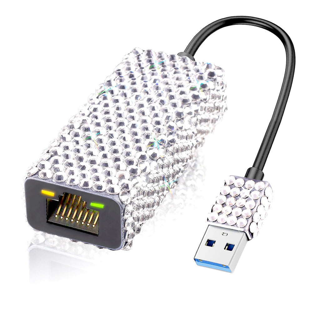 [Australia - AusPower] - USB 3.0 to Gigabit Ethernet Adapter Bling Bling Rhinestone Diamond- 10/100/1000 NIC Network Converter USB A to RJ45 LAN Adapter 