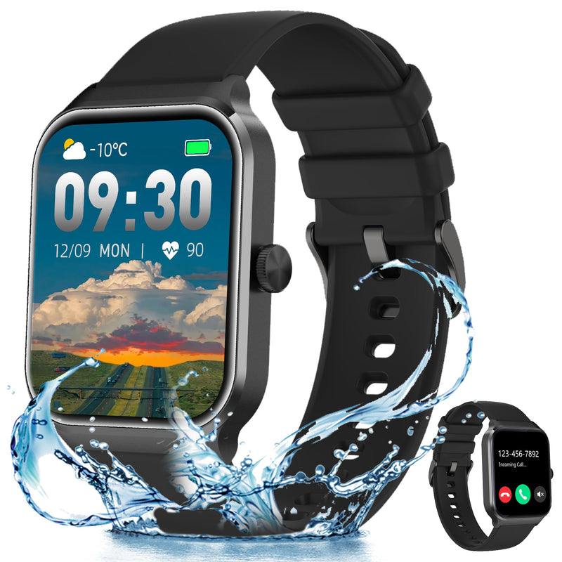 [Australia - AusPower] - Smart Watch for Men with Bluetooth Dail Calls Speaker, 2023 Newest 1.96'' Touch Screen Smart Watch for Android iOS Phones with Waterproof Sport Step Calories Heart Rate Stress Monitor Sleep Tracking black 